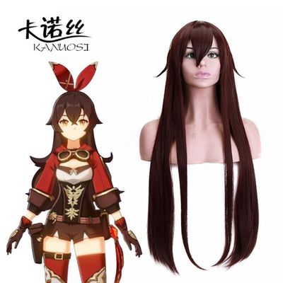 原神 安柏cos假发假毛 西风骑士团 长直款鬓角反翘深棕色现货
