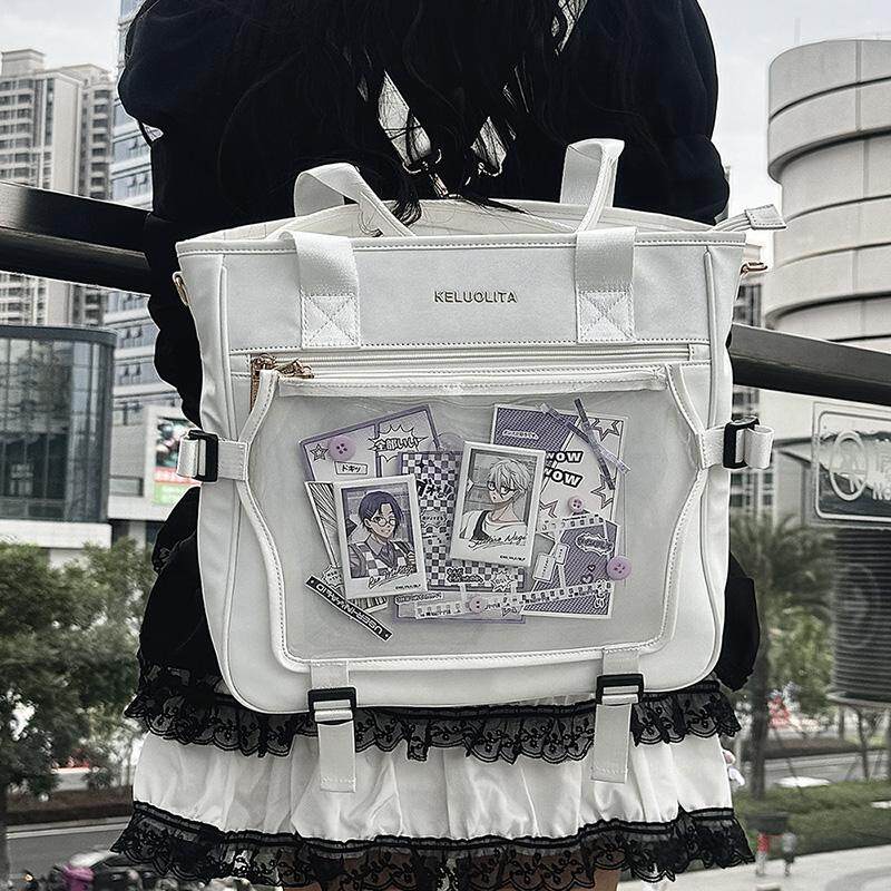 克洛丽塔原创学院风通勤痛包双肩包大容量背包斜挎手提透明包书包