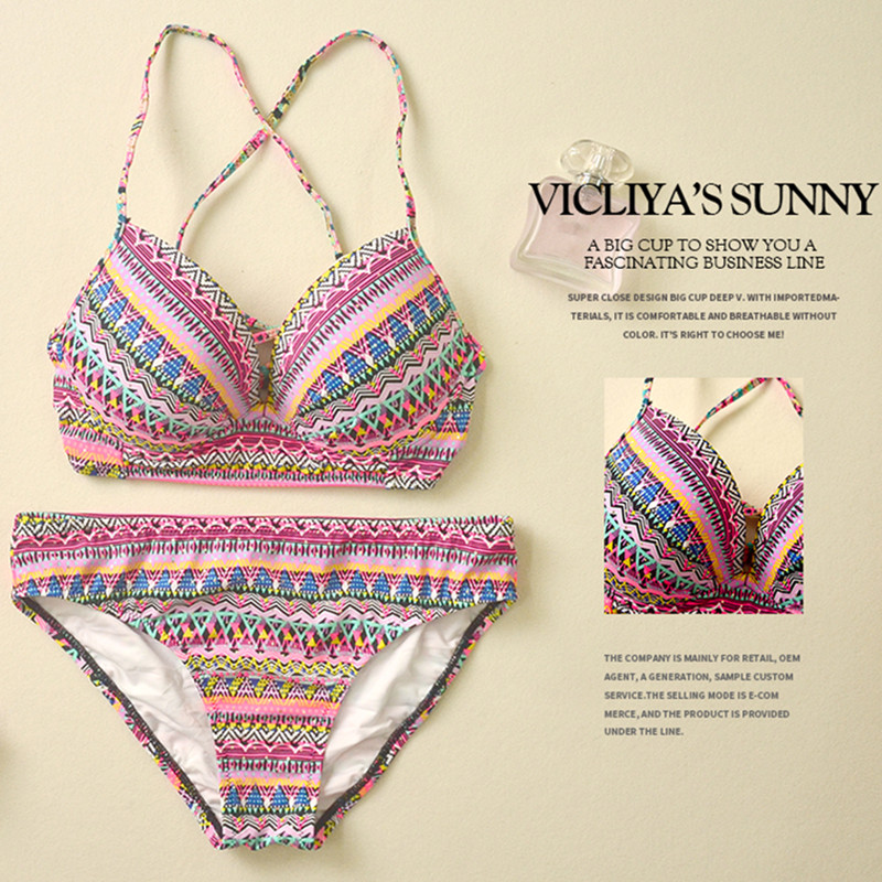 超仙比基尼性感三点式泳衣女仙女范欧美小胸聚拢钢圈泡温泉ins风