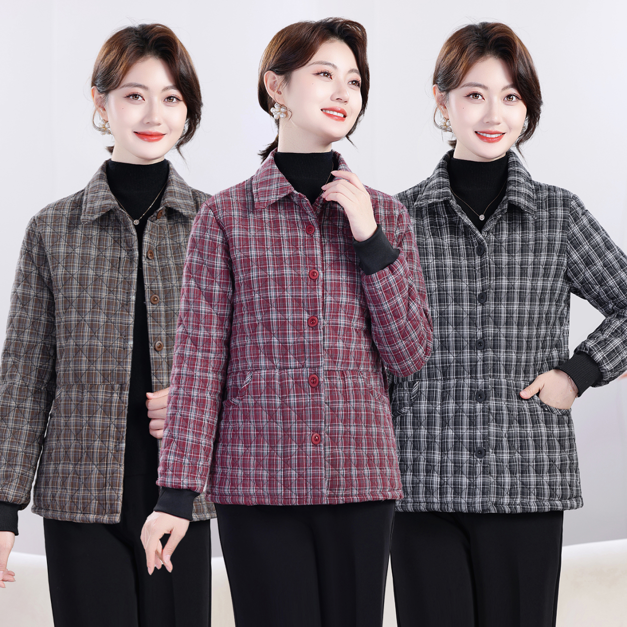 妈妈秋冬夹棉棉衣外套中老年女装薄棉衣女士棉服奶奶短款小棉衣服