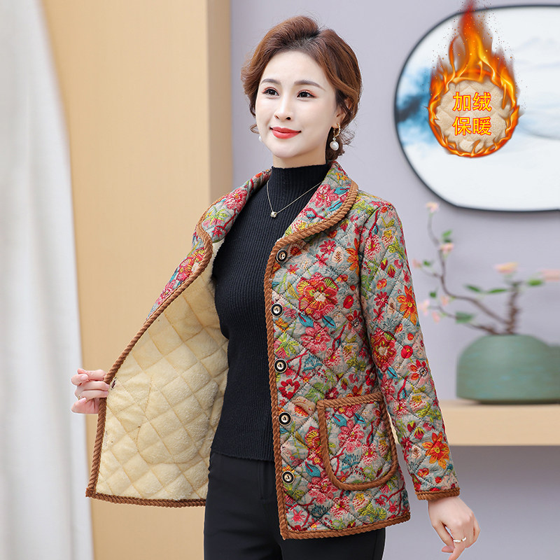 妈妈冬装棉袄女加绒加厚保暖棉服外套中老年人奶奶冬季大码小棉衣