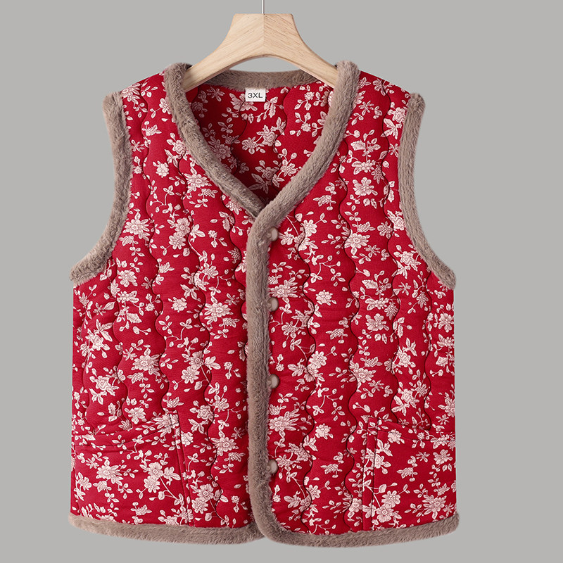 中老年新款妈妈加绒加厚马甲棉衣外套秋冬装中年女装奶奶背心棉服