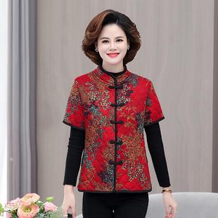 妈妈秋冬装立领马夹加绒加厚中老年人半袖棉袄唐装盘扣棉坎肩马甲