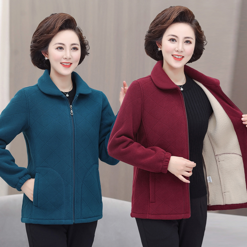 中老年加厚大码休闲摇粒绒外套