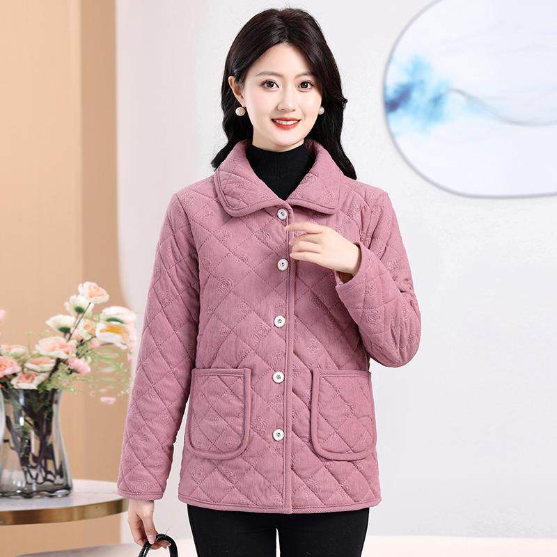秋冬加绒保暖条绒小棉衣女休闲百搭翻领短款外套妈妈时尚压花棉服,女装/女士精品,中老年女装,淘宝优惠券,粉丝福利购,淘宝优惠卷