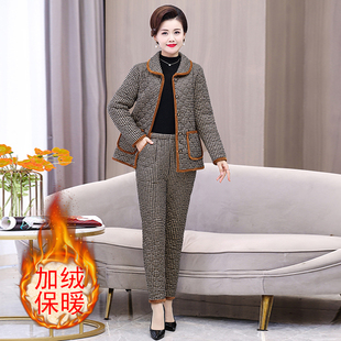加绒加厚保暖两件套棉服中老年女大码 冬季 妈妈装 套装 棉袄 棉衣棉裤