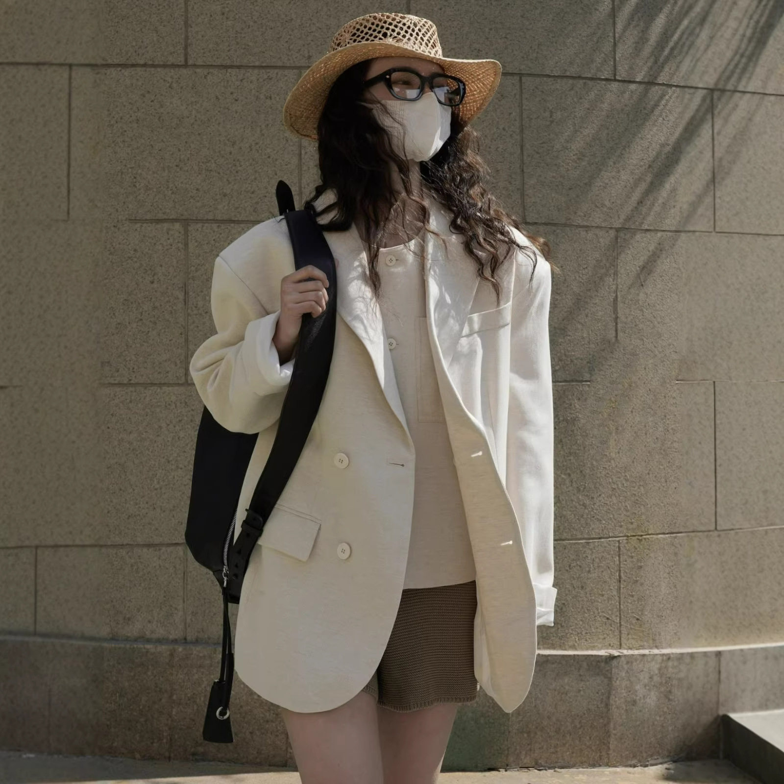 有乐春夏新款韩版老钱风复古时髦亚麻西装宽松廓形通勤休闲外套女