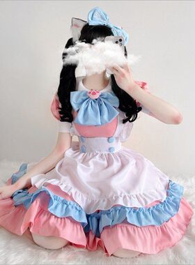 新款粉蓝女仆cosplay爱丽丝女仆装日系COS可爱洛丽塔套装连衣裙