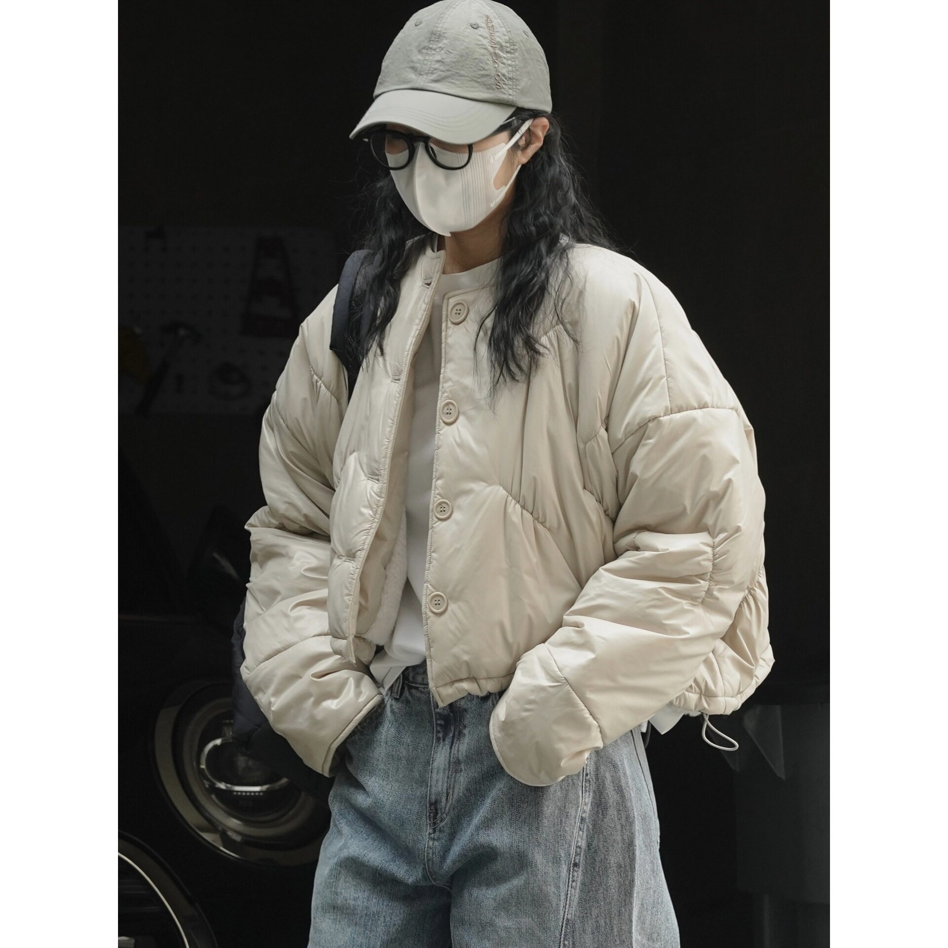 有乐冬季新款日系时髦圆领加绒棉服宽松廓形舒适保暖短款外套女