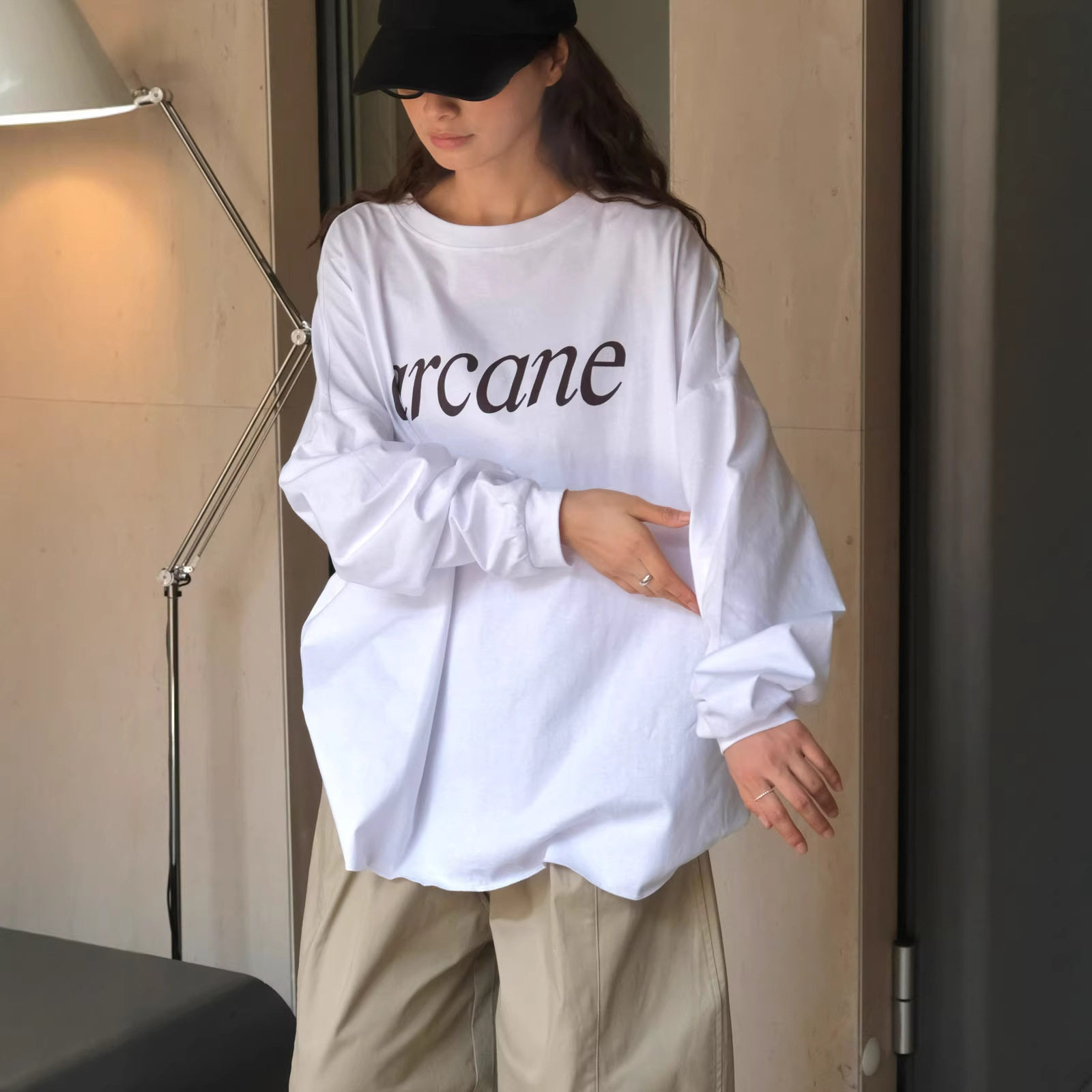 有乐秋季新款韩版慵懒随性印花t恤软糯亲肤宽松显瘦休闲上衣女