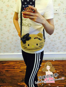 夏日新品hello kitty草编包袋系列 手拎包 单肩斜跨包 化妆零钱包