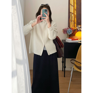 简约百搭软糯厚实双头拉链立领毛衣女秋冬韩系保暖针织开衫外套