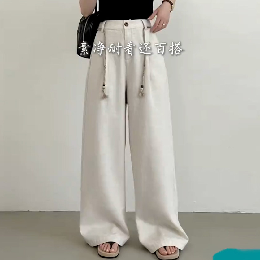 韩版春夏季2026年新款高腰宽松遮肉舒适简约透气亚麻直筒阔腿裤女,女装/女士精品,大码裤装,淘宝优惠券,粉丝福利购,淘宝优惠卷
