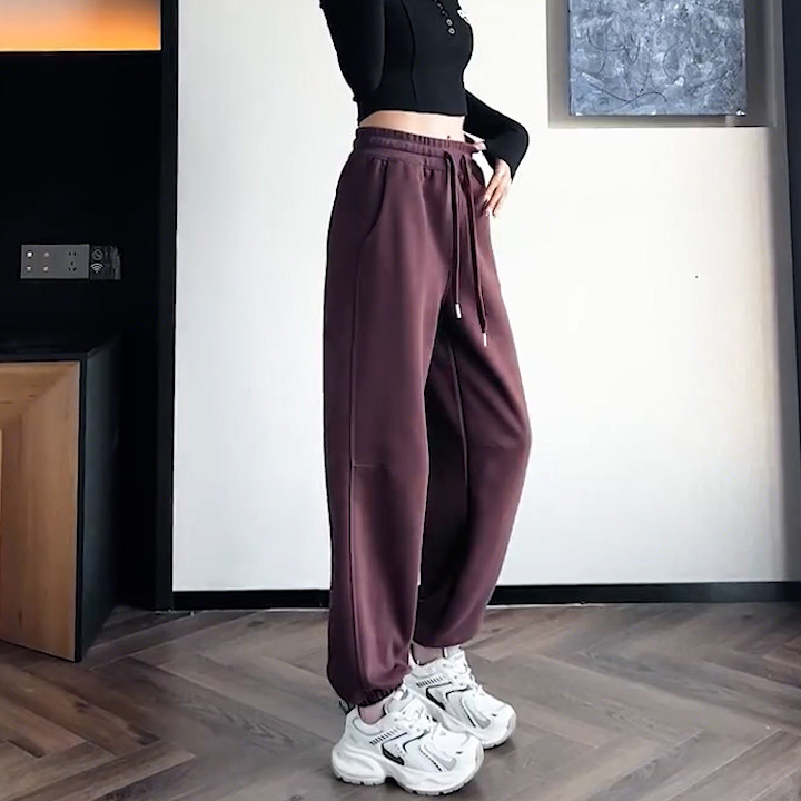 松紧抽绳高腰休闲裤女春季2026新款韩版小个子舒适简约束脚运动裤,女装/女士精品,大码裤装,淘宝优惠券,粉丝福利购,淘宝优惠卷