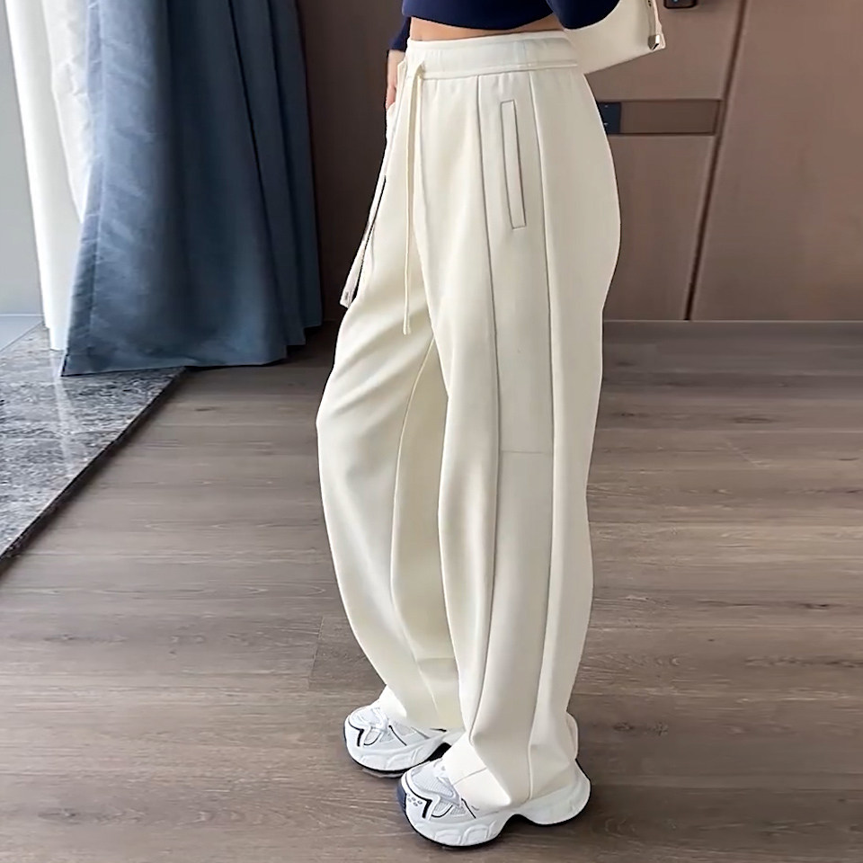 松紧抽绳高腰休闲裤女韩版春季2026新款小个子洋气减龄直筒阔腿裤,女装/女士精品,大码裤装,淘宝优惠券,粉丝福利购,淘宝优惠卷