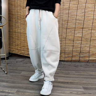 松紧腰洋气宽松百搭老爹裤 欧货加绒加厚哈伦休闲裤 女2025秋冬新款