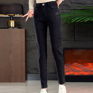 加绒保暖哈伦休闲小脚裤 牛仔裤 高腰松紧弹力老爹裤 2025新款 女冬季