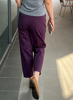 紫色弯刀裤女夏季薄款高腰透气显瘦气质减龄通勤九分直筒镰刀裤