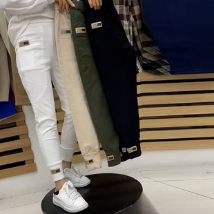 欧货2026年春夏季最新款牛仔棉休闲裤九分高腰浅色运动束脚裤女