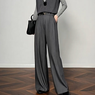 裤 冬季 气质百搭宽松遮肉洋气减龄高腰直筒阔腿通勤西装 韩版 新款