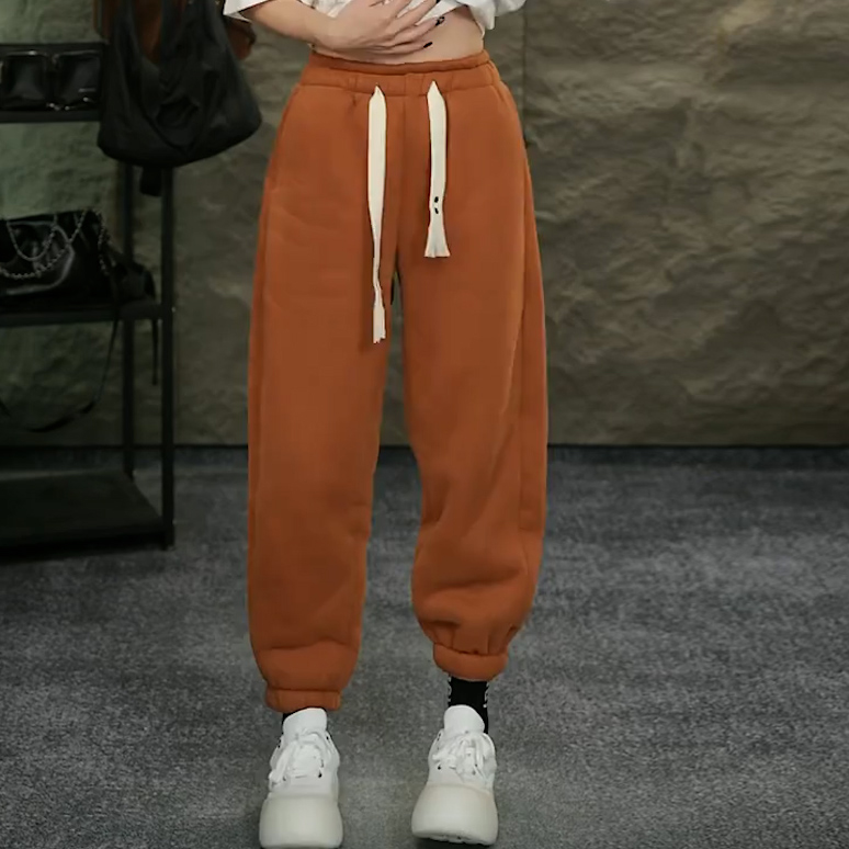 冬季女加绒保暖休闲束脚运动卫裤