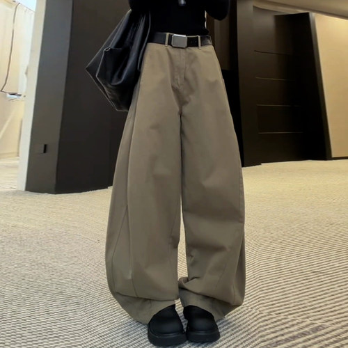 高腰宽松显瘦阔腿休闲工装弯刀裤