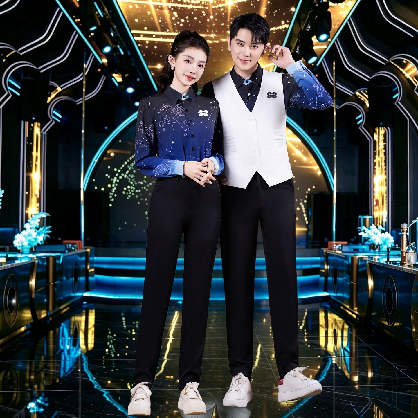 酒吧服务员工作服马甲长袖套装秋冬季PARTYK清吧夜场传送KTV工装