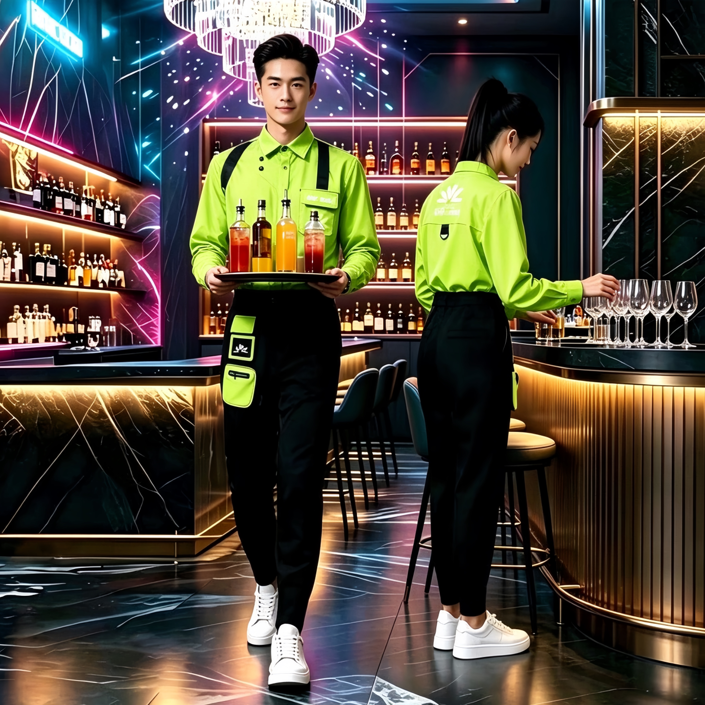 酒吧服务员工作服长袖套装秋冬季PARTYK清吧夜场会所传送KTV工装