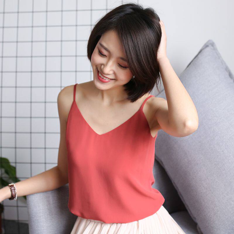 夏季无袖缎面真丝吊带露背蕾丝外穿内搭显瘦V领细肩带宽松背心女