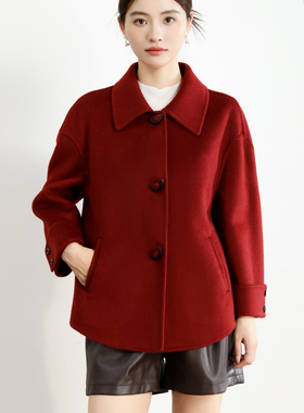 双面羊绒大衣女短款单排扣羊毛大衣妈妈冬装时尚年轻小个子15802