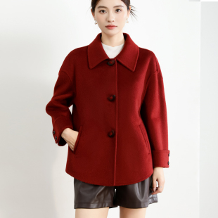 双面羊绒大衣女短款单排扣羊毛大衣妈妈冬装时尚年轻小个子15802