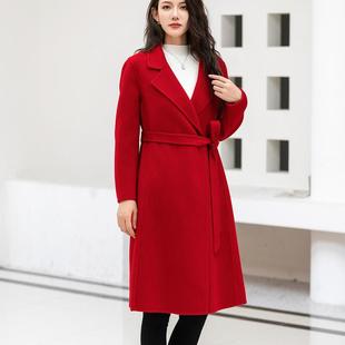 2024秋冬新款双面呢羊绒大衣女中长修身西装领双排扣羊毛高端正品