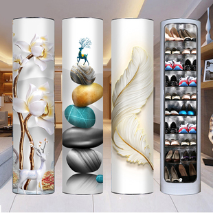 新款2025爆款 360度旋转鞋柜收纳柜家用门口鞋架杀菌消毒圆形圆柱