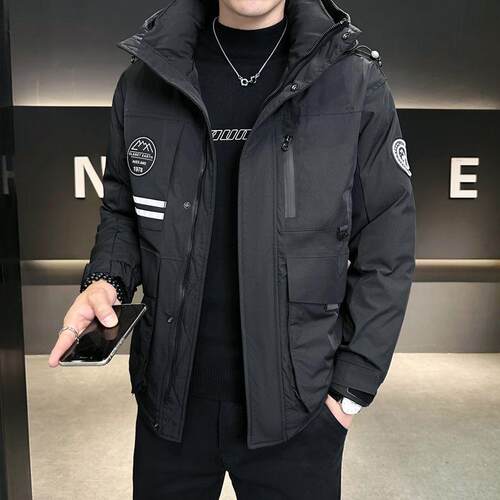 2025冬季新款加厚羽绒服男士短款冲锋衣保暖工装外套潮流百搭连帽