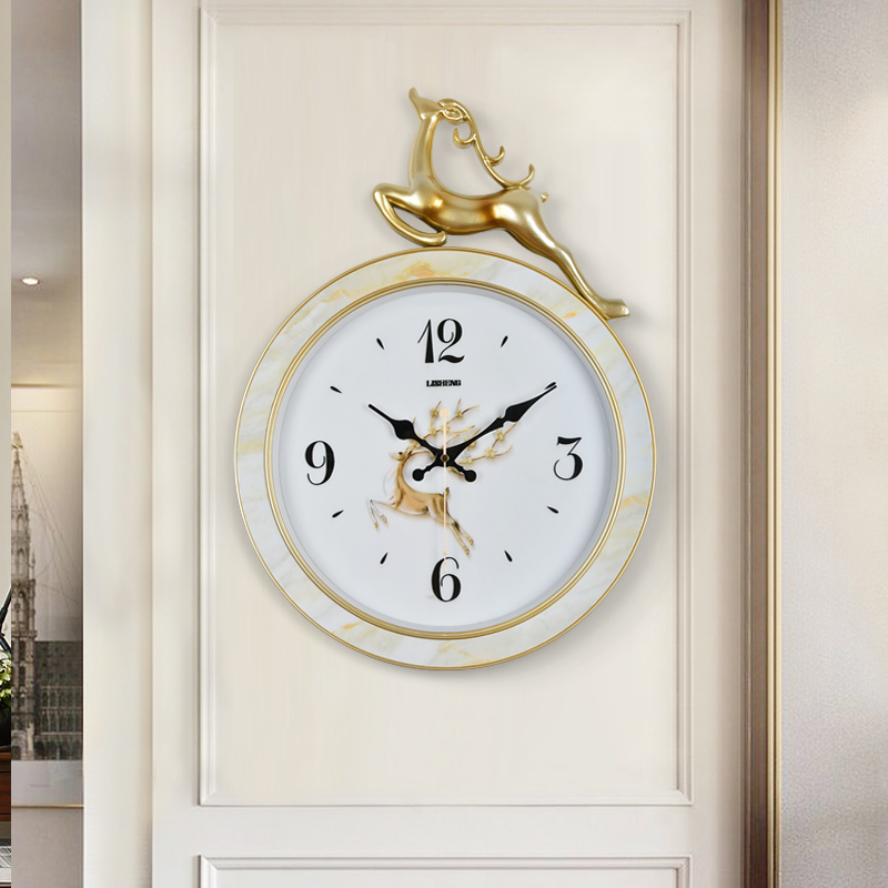 北欧轻奢创意时尚钟表家用客厅大号静音田园石英钟福禄个性壁挂钟