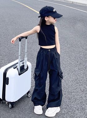 2026夏季女童潮酷工装阔腿长裤