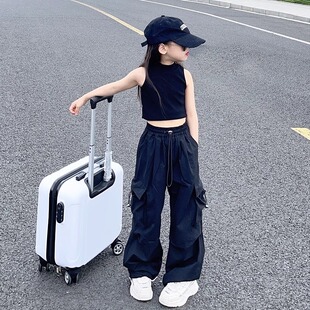 女童工装裤2026夏季新款中大童街舞hiphop潮酷阔腿休闲运动长裤子