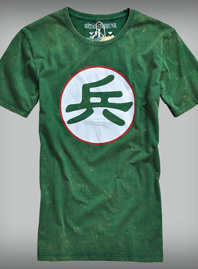 【L170-175】男装 夏季水洗纯棉做旧复古汉字男士修身圆领短袖T恤