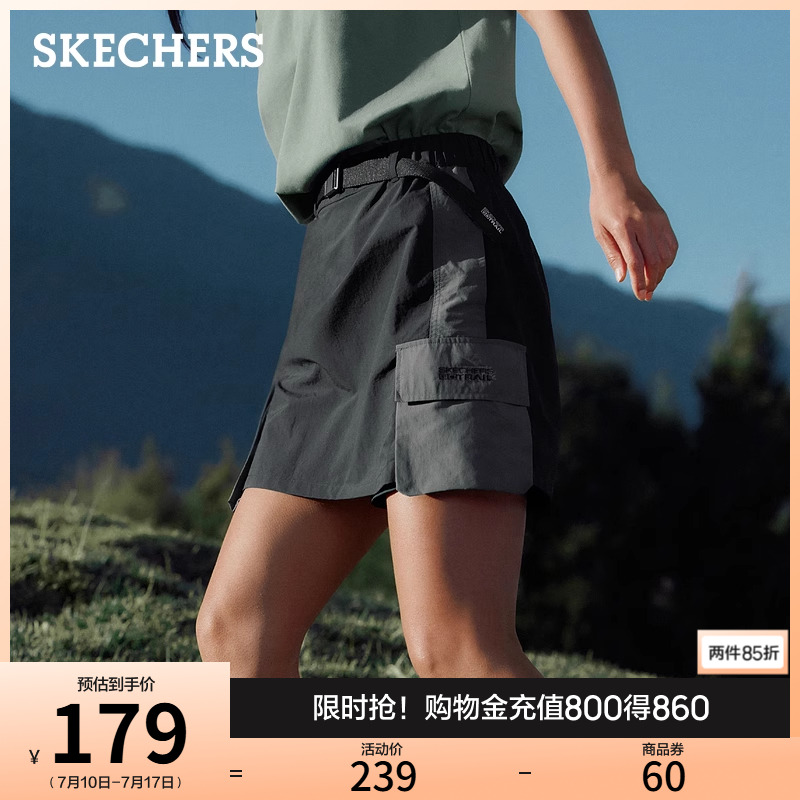 斯凯奇2025年新款夏女五分裤休闲裤运动裤透气短裤户外工装裤裙裤