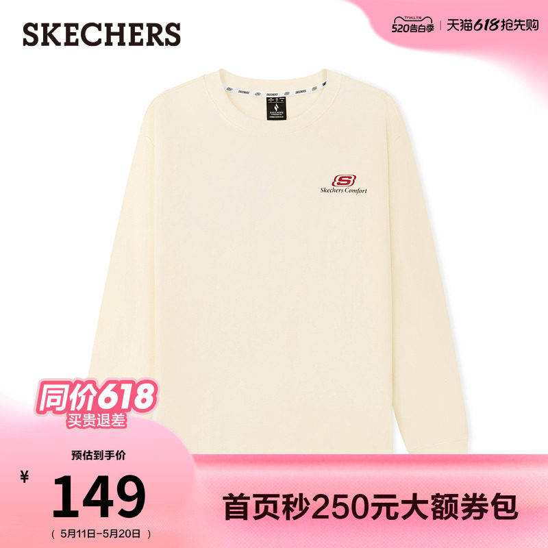 斯凯奇2026夏季新品男女同款宽松针织长袖T恤衫保暖上衣打底衫
