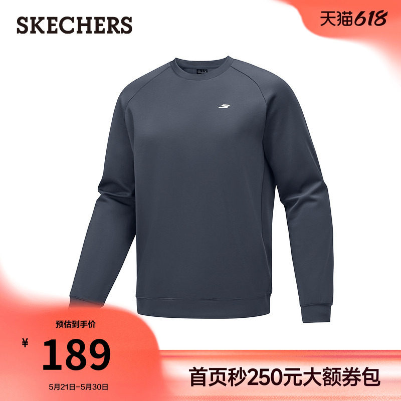斯凯奇男针织套头卫衣夏季流行时尚凉感面料吸湿速干休闲运动衫