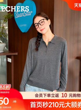 斯凯奇女装POLO领亲肤毛针织衫