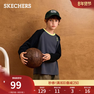 春季 T恤针织打底衫 流行时尚 长袖 运动上衣 中大童男女款 斯凯奇童装