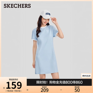 斯凱奇新款 百搭T恤連衣裙女流行舒適長(zhǎng)裙運(yùn)動(dòng)直筒裙 針織時(shí)尚 夏季