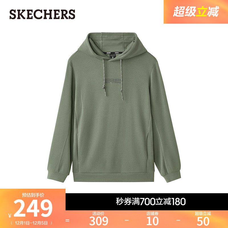 斯凯奇冬季男针织连帽卫衣宽松舒适外套时尚百搭经典百搭运动上衣