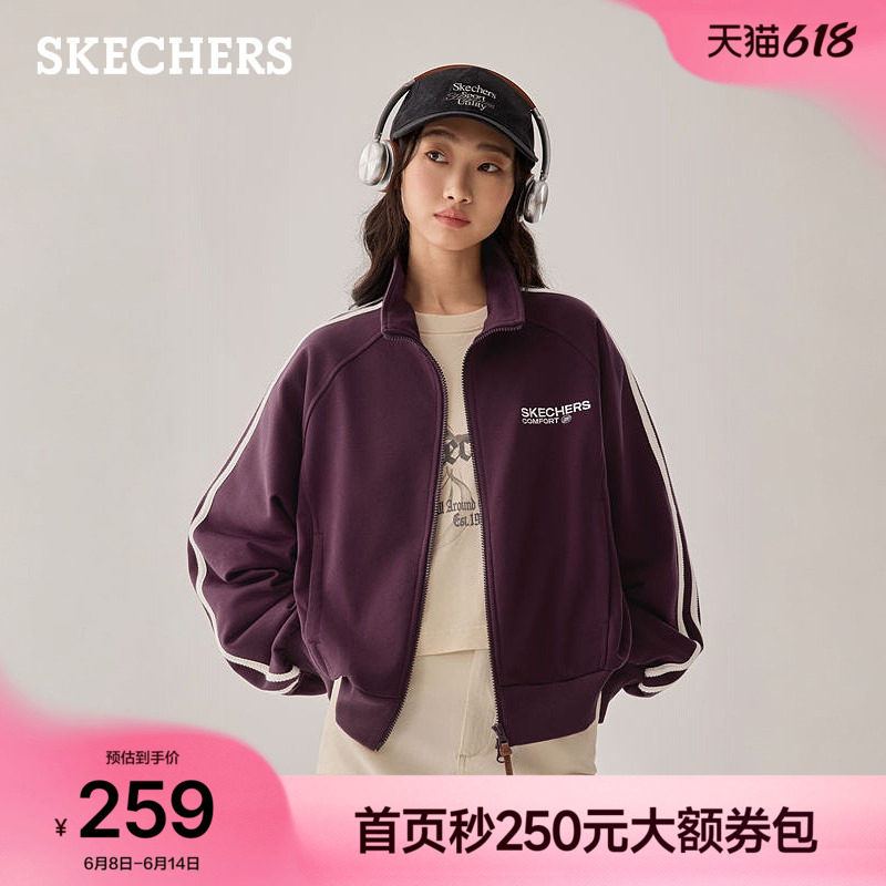 斯凯奇短款针织外套立领棒球服夹克夏季女流行时尚运动休闲小个子