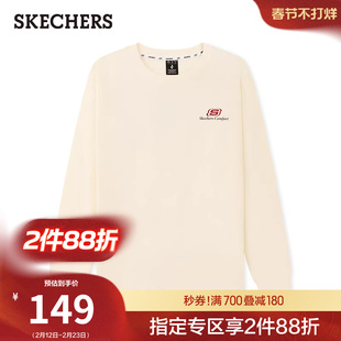 斯凯奇春季新年新品男女同款宽松针织长袖T恤衫保暖上衣打底衫