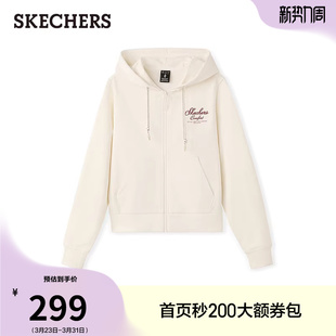 斯凯奇2026夏季新款女款针织连帽外套纯棉休闲运动上衣柔软亲肤