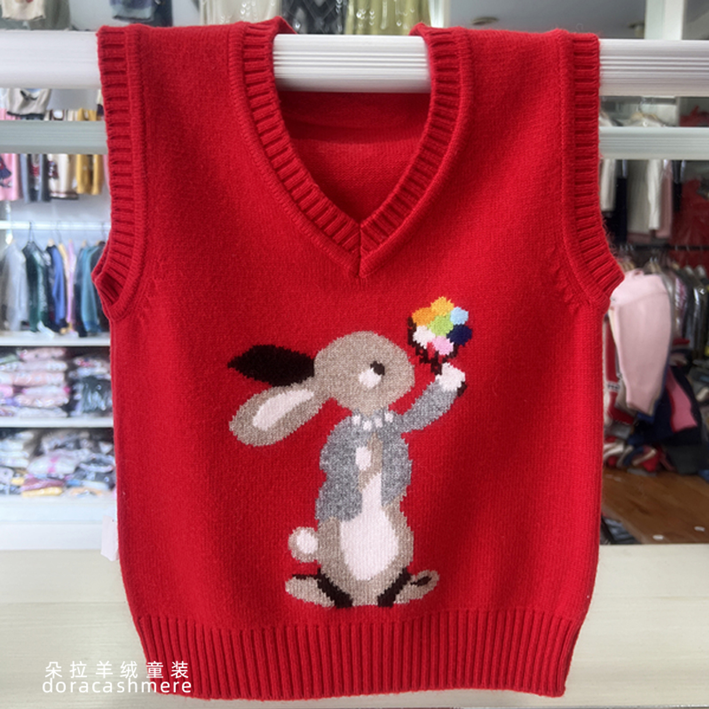 儿童羊绒衫背心秋冬女童圆领卡通毛衣马甲宝宝保暖针织羊毛衫坎肩