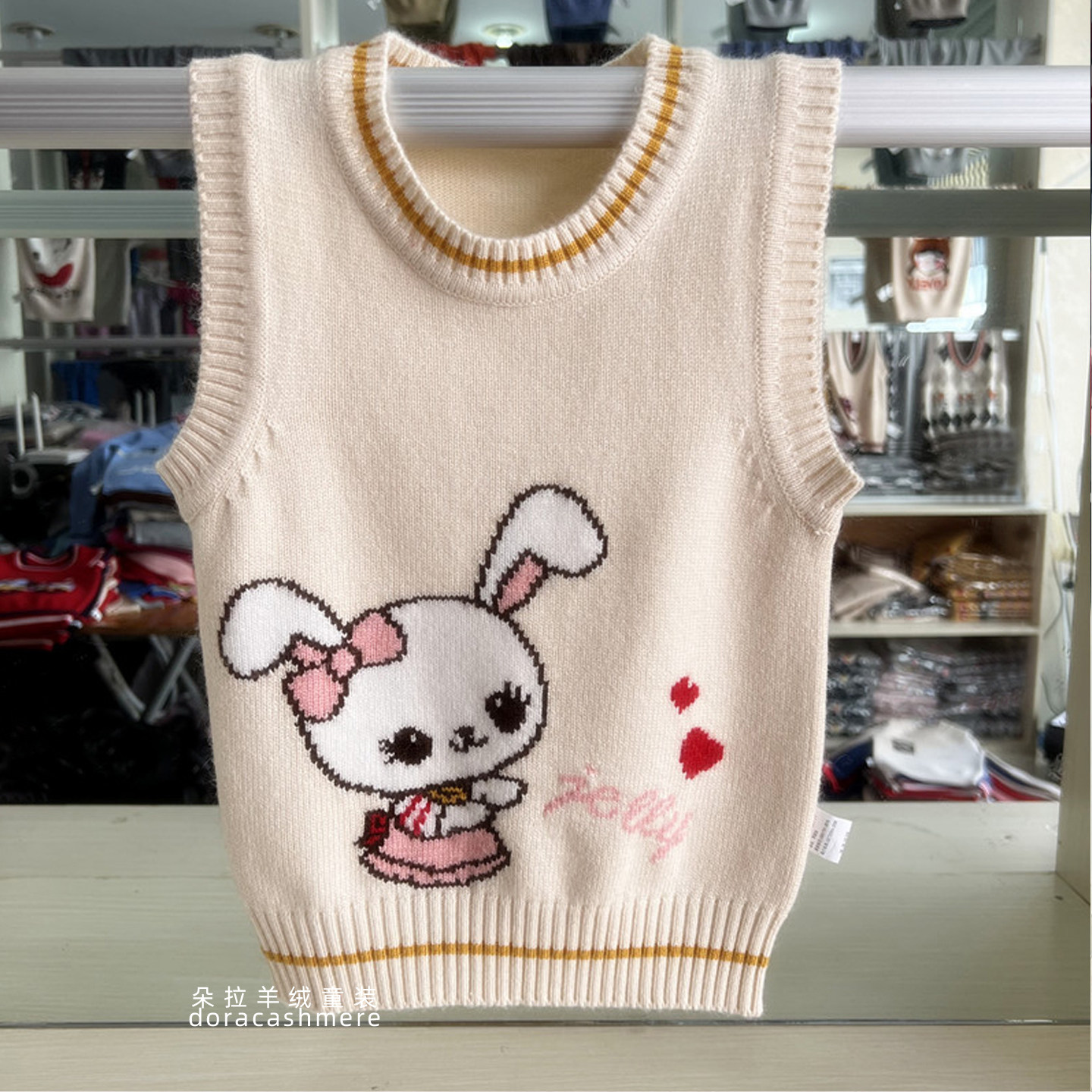 春秋儿童羊绒衫女童毛衣背心宝宝卡通圆领套头马甲中小童羊毛坎肩